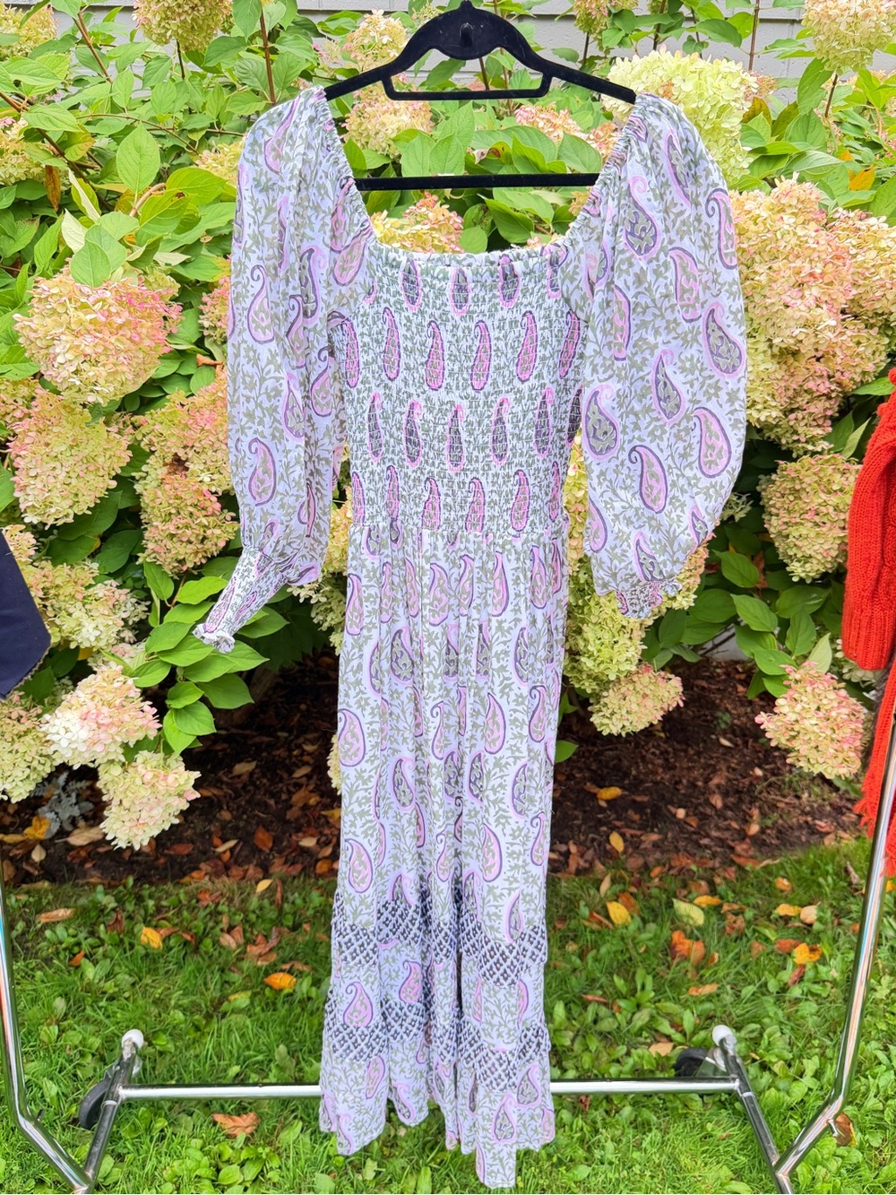 Oliphant Lavender Paisley Smocked Long-Sleeve Maxi Dress